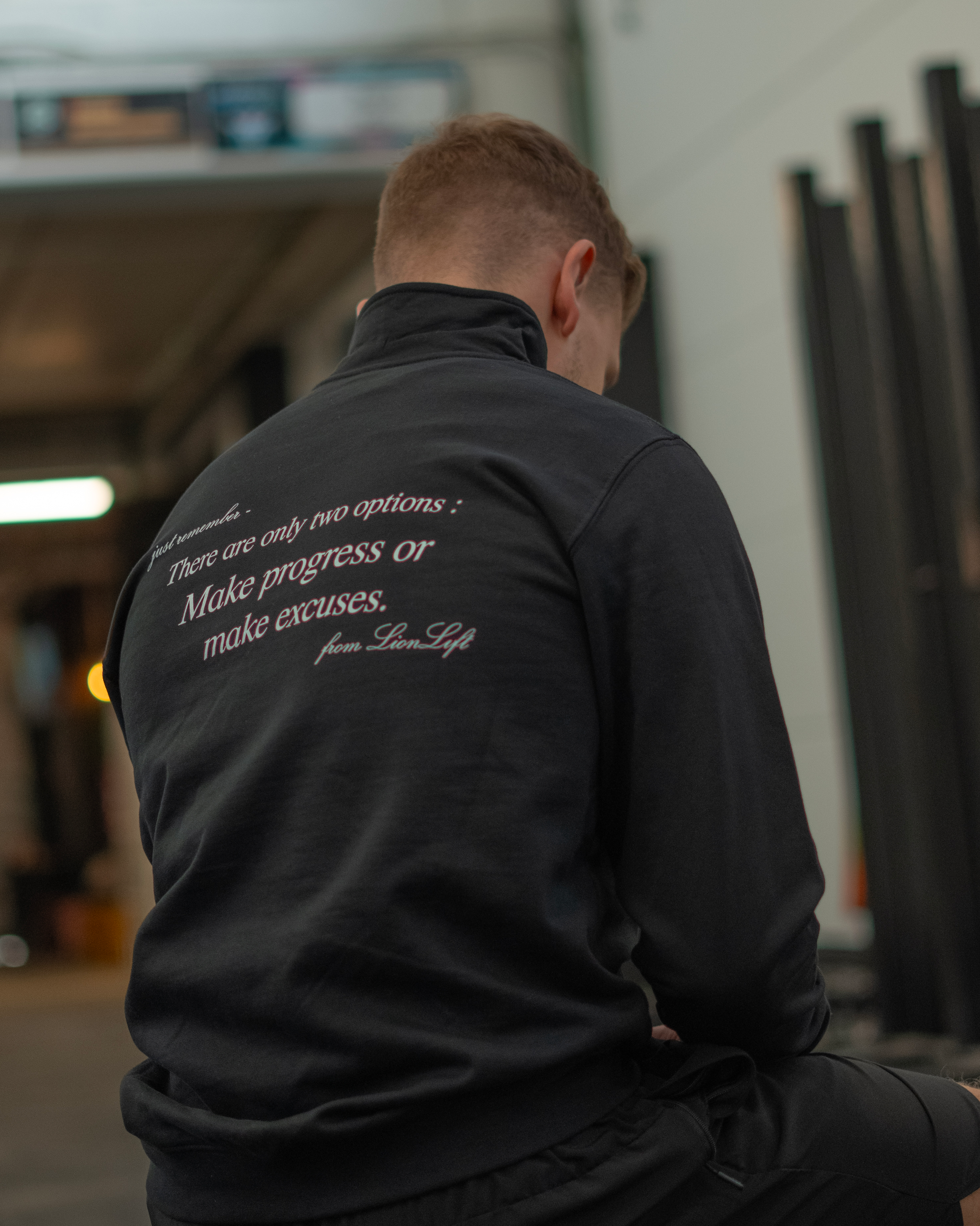 HALF-ZIPPED BLACK "NO EXCUSES" UNISEX