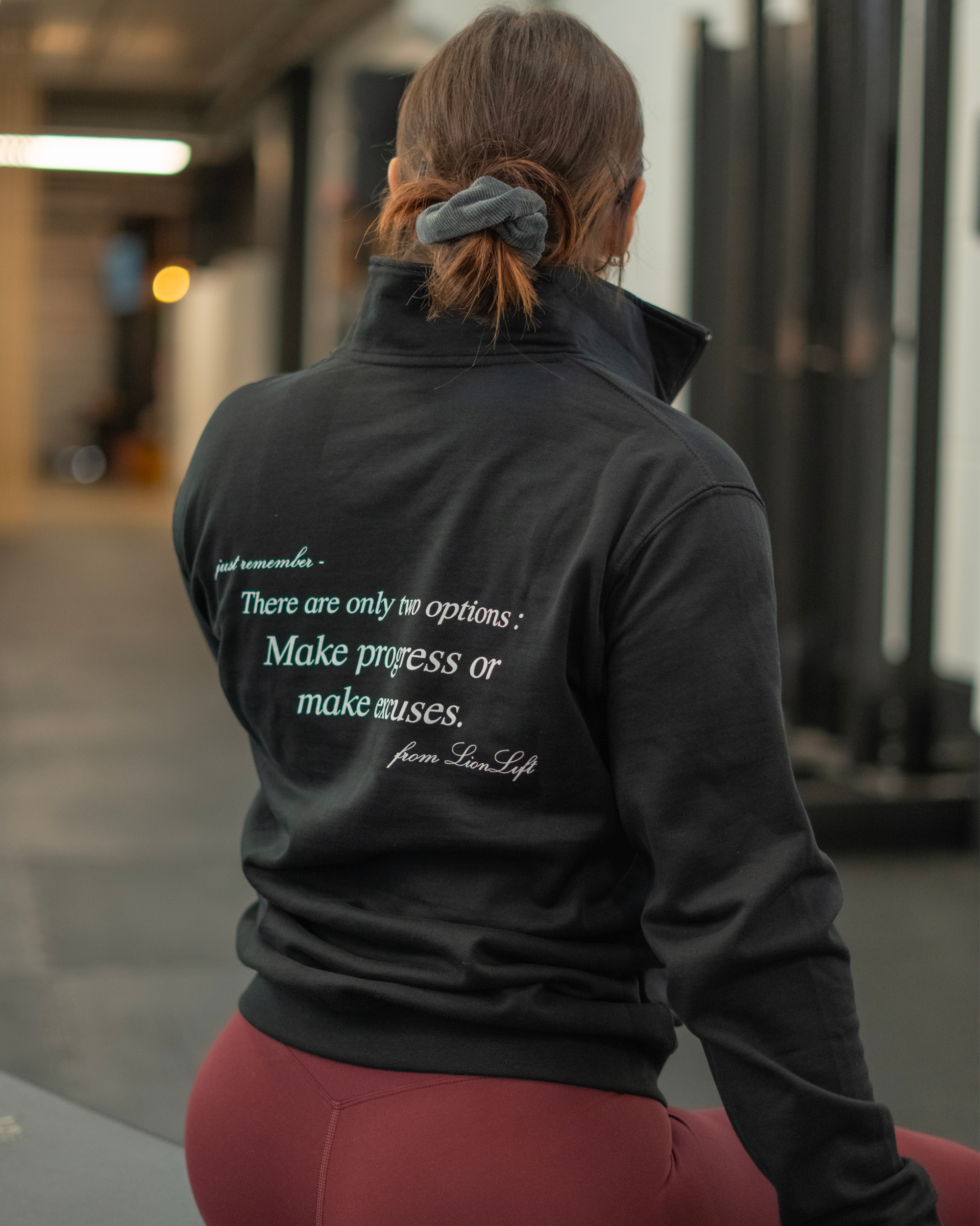 HALF-ZIPPED BLACK "NO EXCUSES" UNISEX